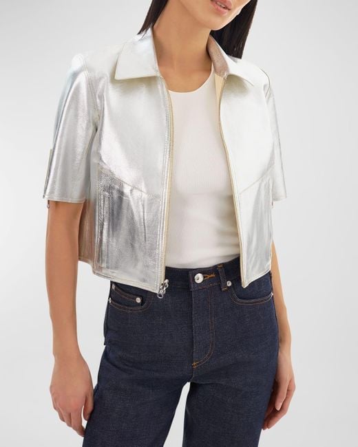 Lamarque White Sevana Reversible Short-Sleeve Leather Jacket