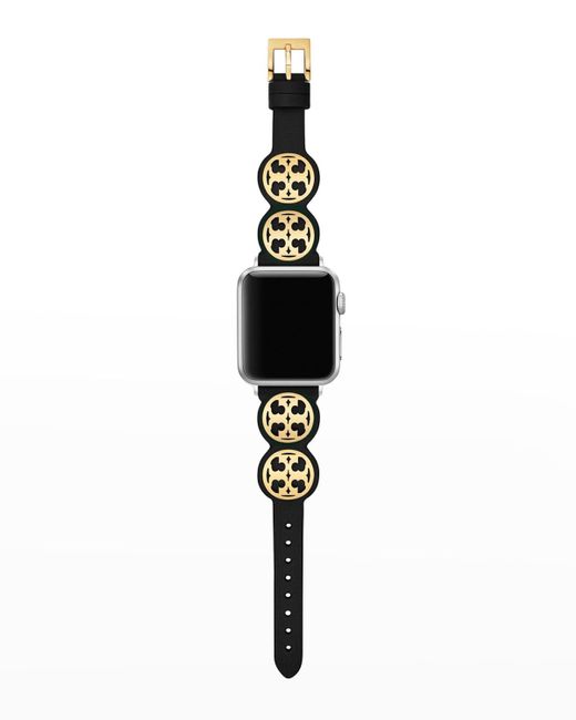 Tory Burch Miller Leather Apple Watch Band In Black, 38 41mm in White