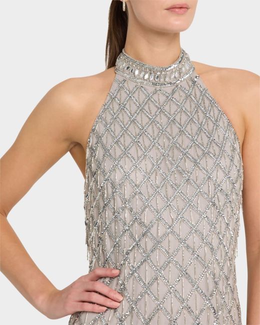 aidan mattox white beaded dress Aidan Mattox Cap-Sleeve Pearly Beaded-Bodice Gown main image 0