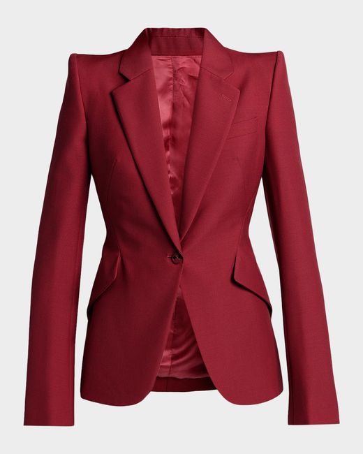 McQueen Red Certified Wool Mohair Single-Breasted Jacket