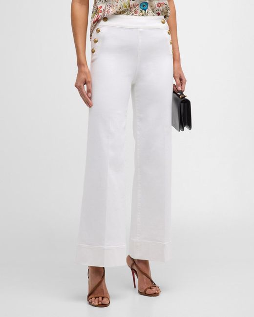 Alice + Olivia White Narin High-Rise Wide-Leg Jeans