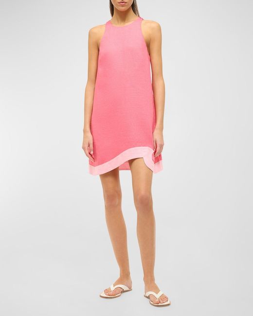 Staud Pink Allori Sleeveless Linen Mini Dress