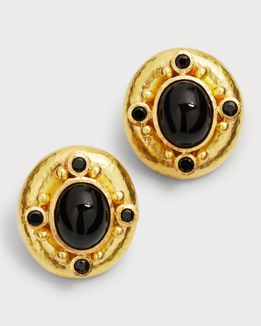 Elizabeth Locke Metallic 19k Yellow Gold Black Onyx Earrings With Black Spinel