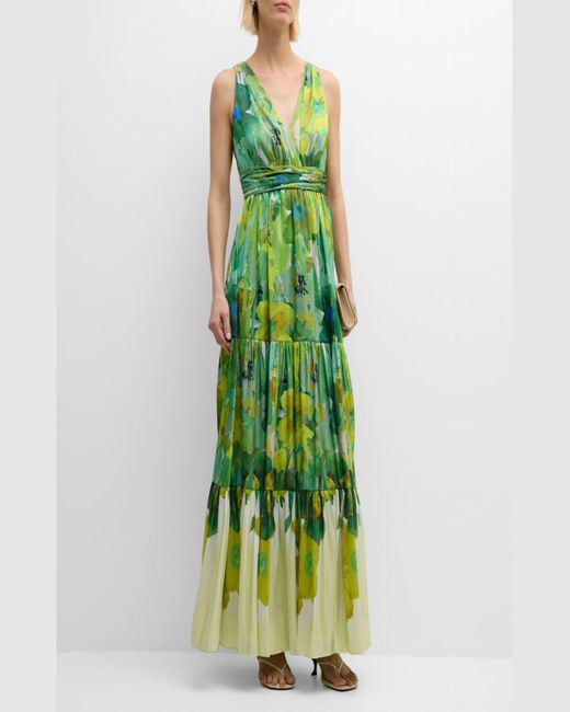 Kobi Halperin Green Gail Tiered Floral-Print Maxi Dress