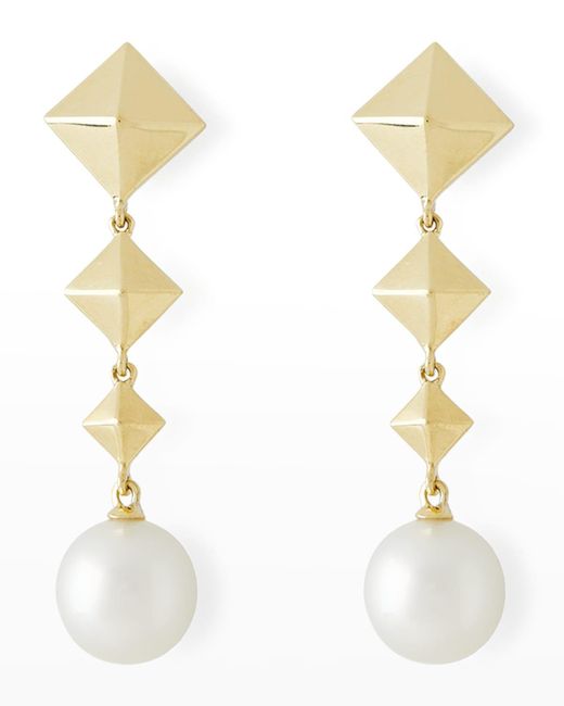Pearls By Shari White 18k Yellow Gold 11mm South Sea Pearl And Graduate Cube Drop Earrings