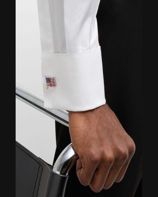 Jan Leslie White Sterling Silver Enamel American Flag Cufflinks for men