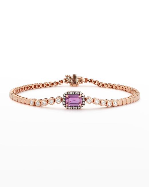 Jemma Wynne White Rose Gold One-of-a-kind Prive Luxe Diamond Tennis Bracelet With Pink Sapphire And Diamonds