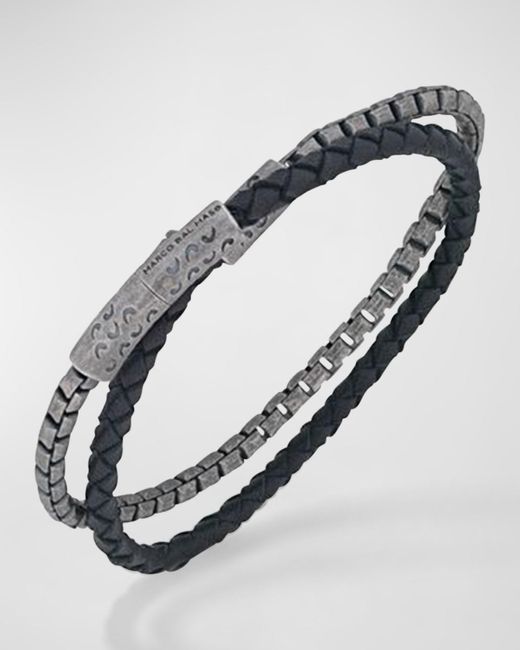 MARCO DAL MASO Metallic Double Mix Woven Leather And Oxidized Chain Bracelet for men