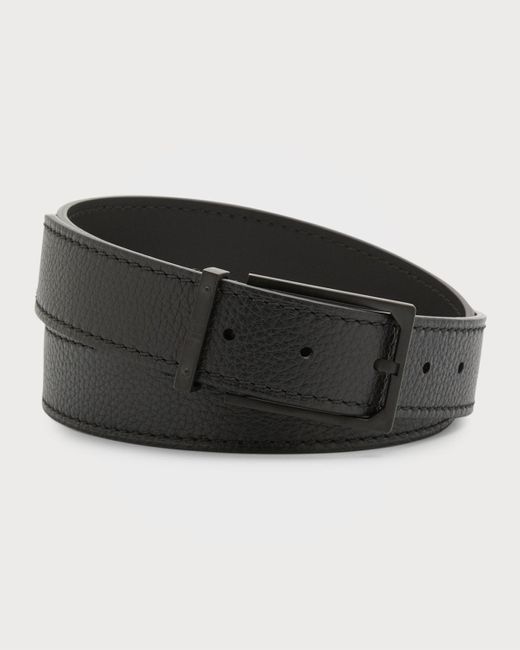 Dunhill Black Rectangle Buckle Leather Belt for men