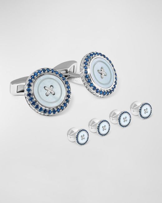 Tateossian Blue Mother-of-pearl And Sapphire Button Cuff Links Stud Set for men