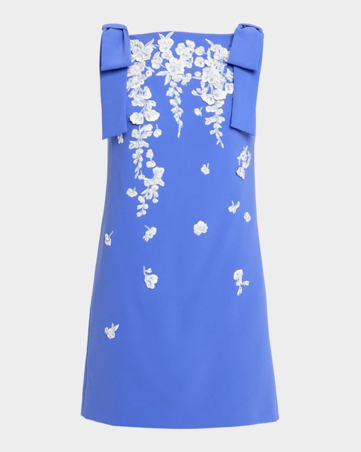 Carolina Herrera Blue Embroidered Applique Bow Mini Dress