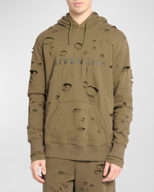 Givenchy Green Destroyed Double-Layer Logo Hoodie for men