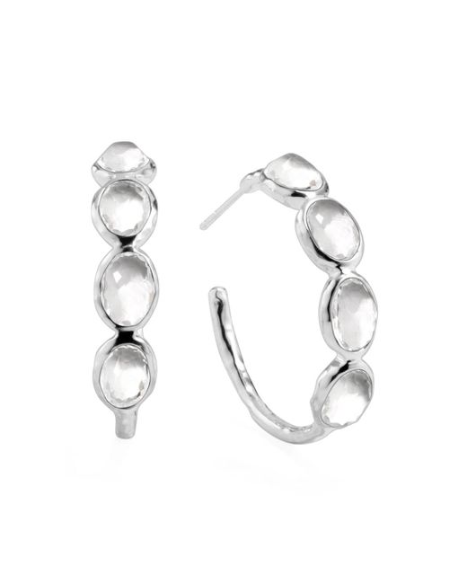 Ippolita White Rock Candy Silver Four-stone #2 Hoop Earrings, Clear Quartz