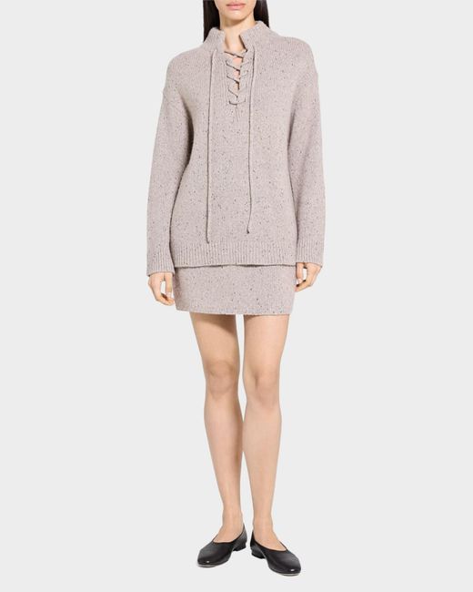 Theory White Oversized Drawstring Wool-Blend Pullover Sweater