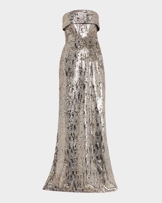 Elie Saab Metallic Sequined Strapless Trumpet Gown