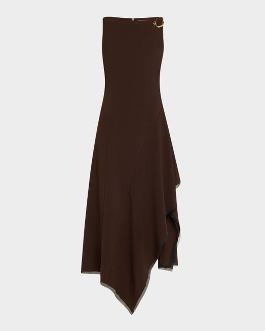 Jason Wu Brown Boatneck Fit-Flare Crepe Dress With Organza Trim