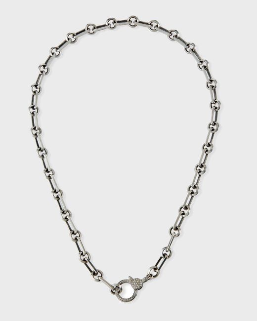 Sheryl Lowe Metallic Oxidized Sterling Silver 7mm Curb Chain Necklace With Diamond Clasp