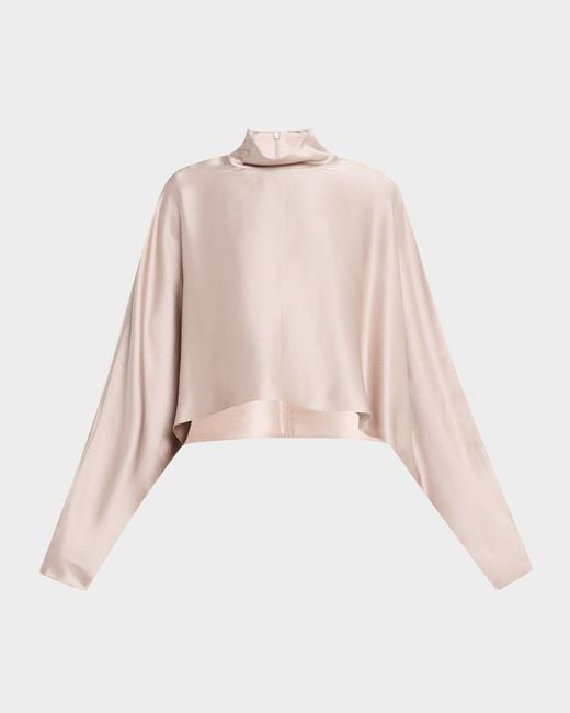 LAPOINTE Natural Long-Sleeve Satin Crop Caftan Top