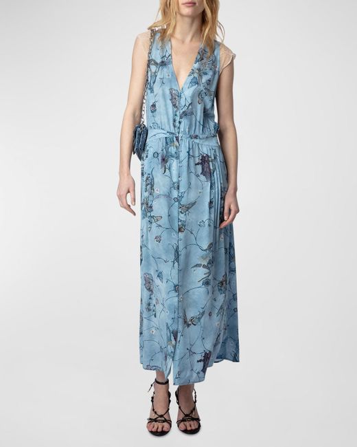 Zadig & Voltaire Blue Rolanys Holly Crepe De Chine Button-Front Maxi Dress