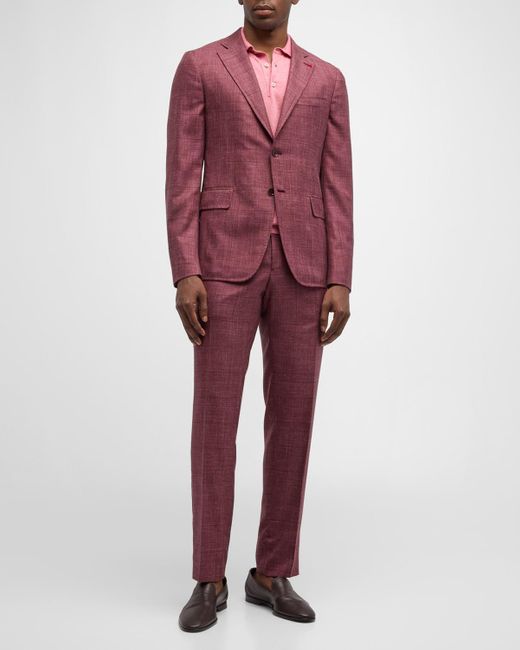 Isaia Red Tonal Windowpane Wool-blend Suit for men