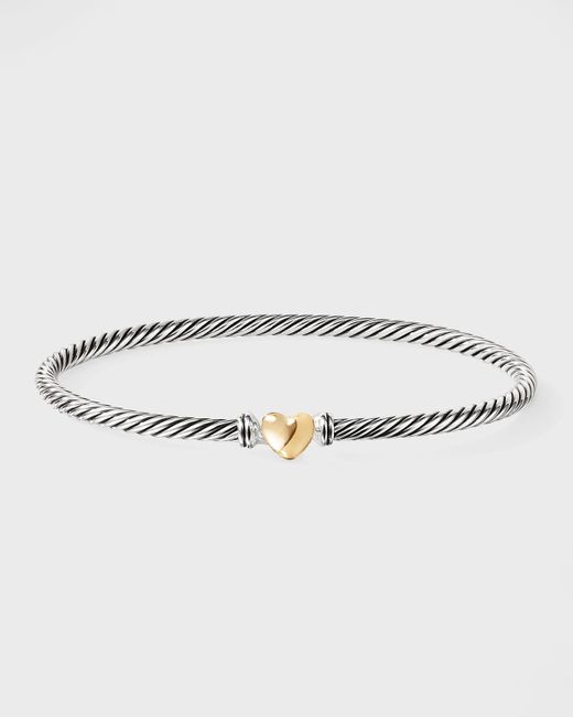 David Yurman Gray Cable Collectibles Heart Bracelet In Silver With 18k Gold, 3mm