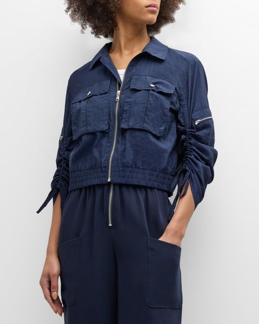 Cinq À Sept Blue Genevieve Nylon Cropped Zip-Front Jacket