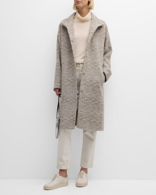 Eileen Fisher Gray Petite Snap-front Alpaca Jacquard Coat