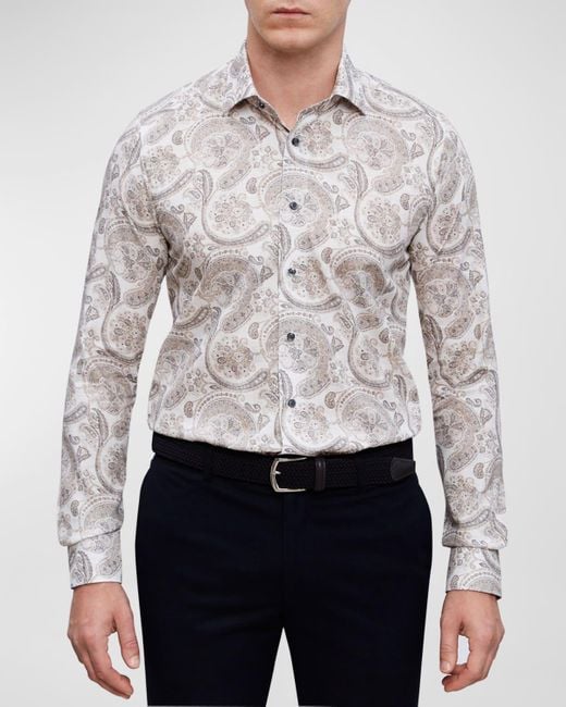 Emanuel Berg White Cotton Paisley-Print Sport Shirt for men