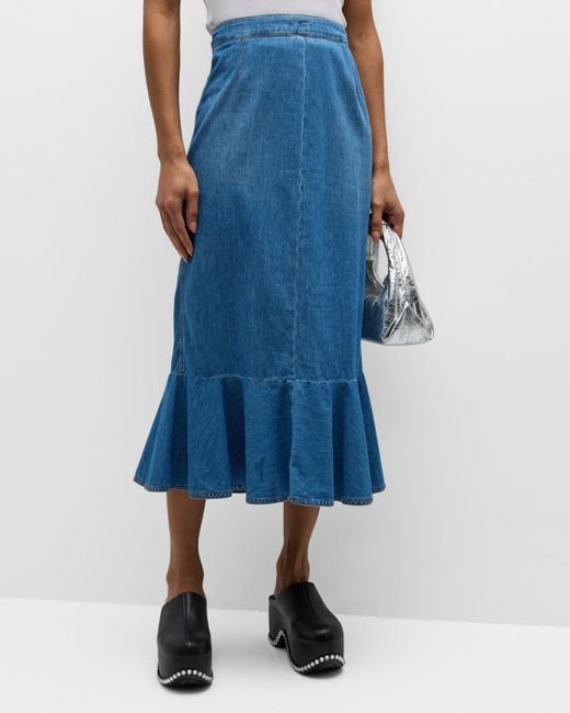 Moschino Jeans Blue Chambray Fit-and-flare Midi Skirt