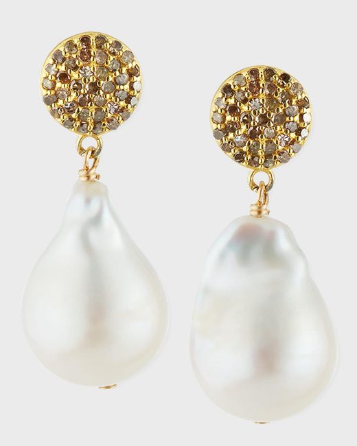 Margo Morrison White Diamond & Baroque Pearl Drop Earrings