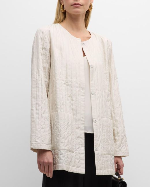Eileen Fisher Natural Quilted Snap-Front Silk Jacket