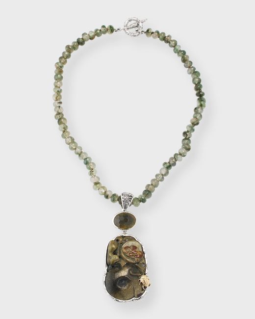 Stephen Dweck Metallic Hand Carved Jade And Rutilated Quartz Necklace