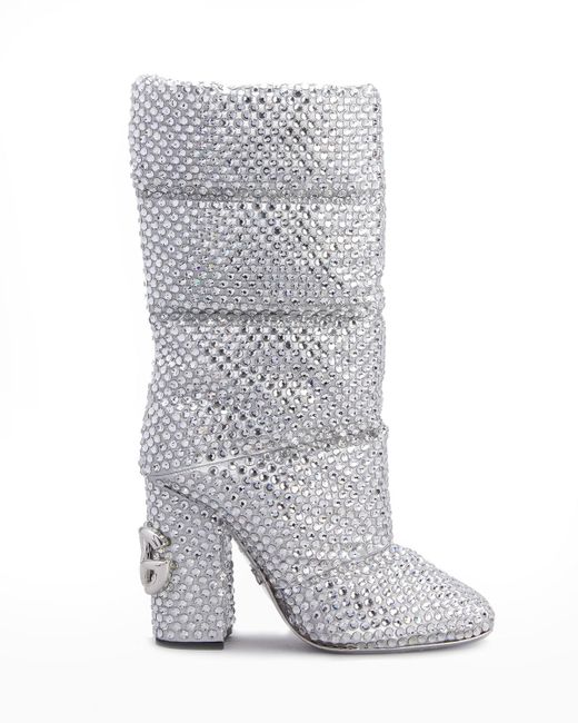Dolce & Gabbana Gray Crystal Quilted Nylon Boots