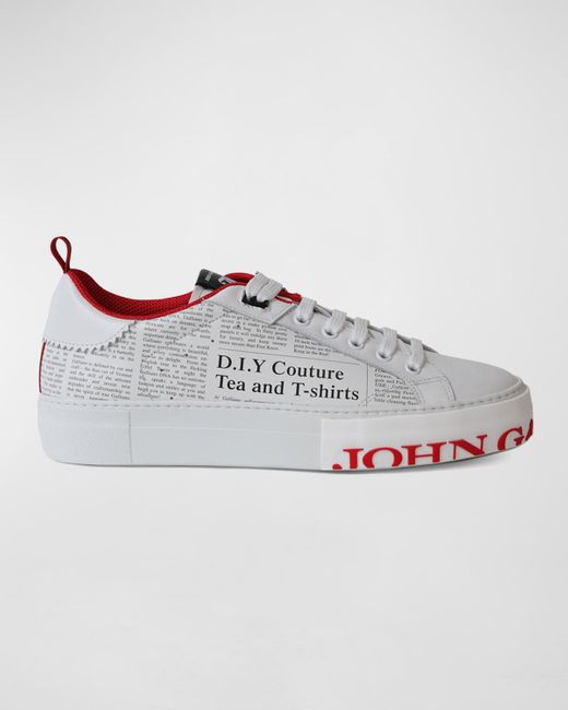 John Galliano White Gazette Low-Top Leather Sneakers for men