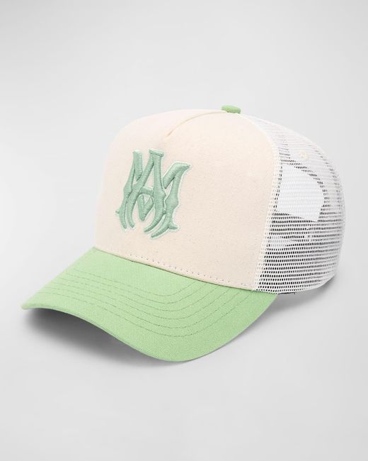 Amiri Green Bicolor Ma Logo Trucker Hat for men