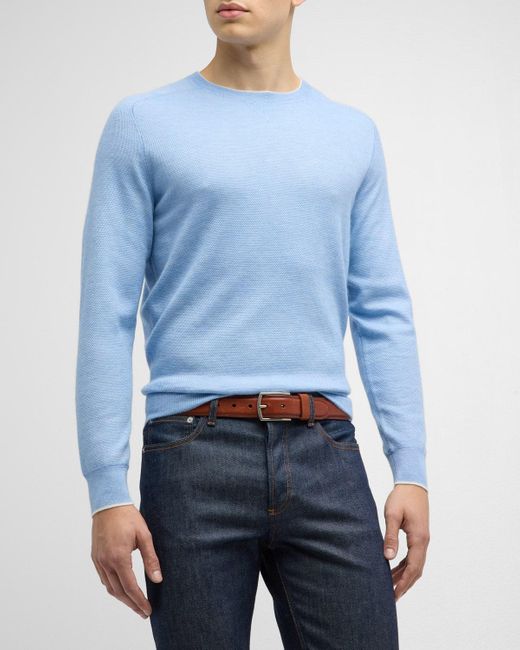 Peter Millar Blue Voyager Cashmere-Silk Crewneck Sweater for men