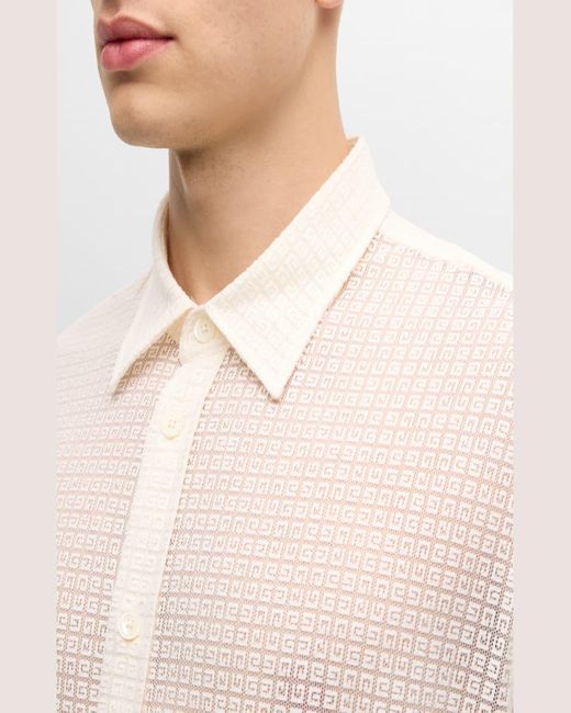 Givenchy White Monogram Lace Button-Down Shirt for men