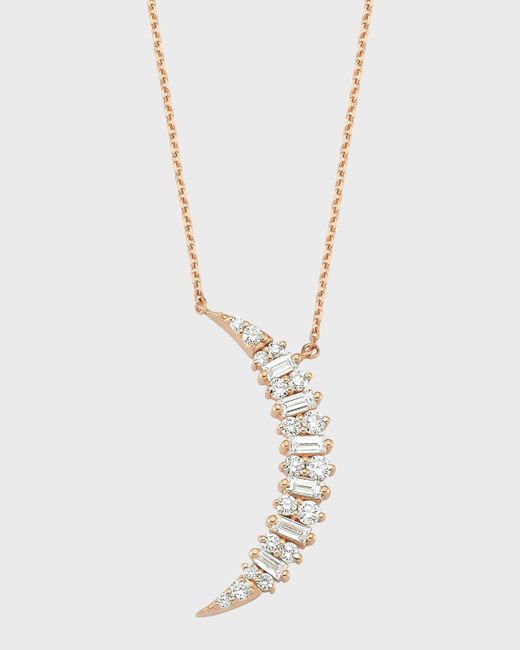 BeeGoddess White Crescent Round And Baguette Diamond Necklace