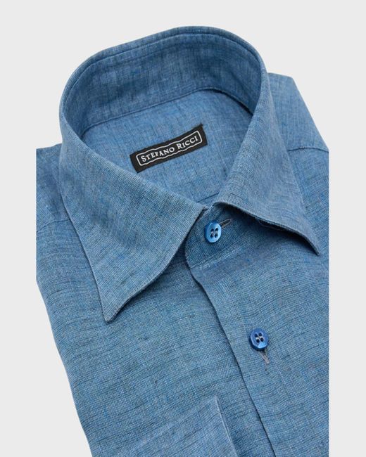 Stefano Ricci Blue Linen Sport Shirt for men