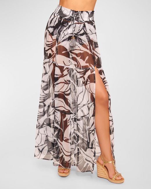 Ramy Brook White Cecelia Floral-print Semi-sheer Maxi Skirt