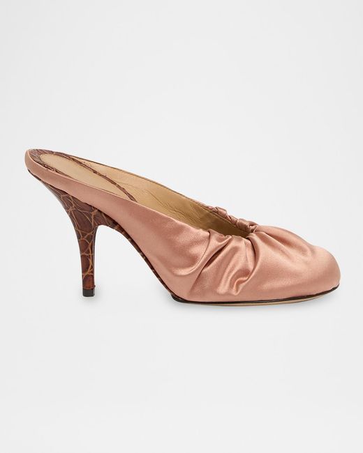 DRIES VAN NOTEN ピンク サテン ミュール Dries Van Noten Ruched Satin Mules in Pink | Lyst