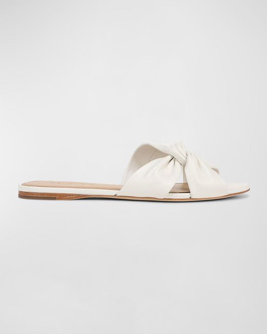Veronica Beard White Seraphina Twisted Leather Slide Sandals