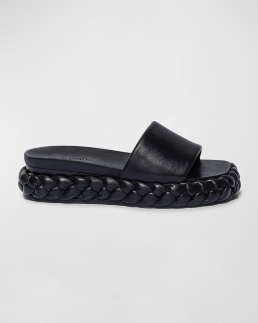 Bernardo Black Leather Low-Wedge Slide Sandals