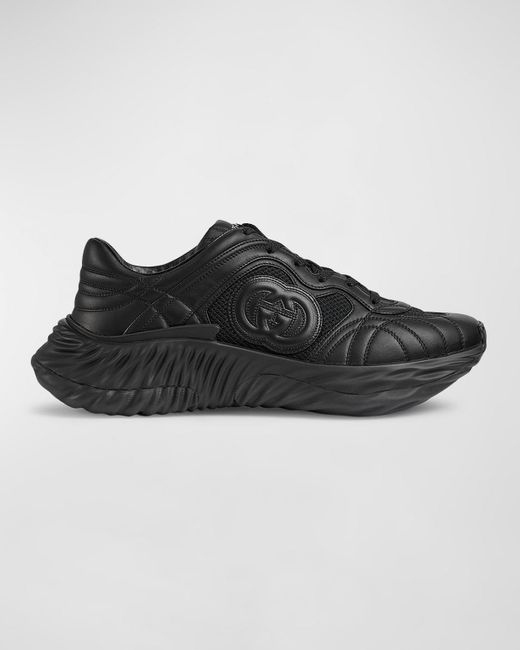 Gucci Black Ripple Mesh And Leather Low-Top Sneakers for men
