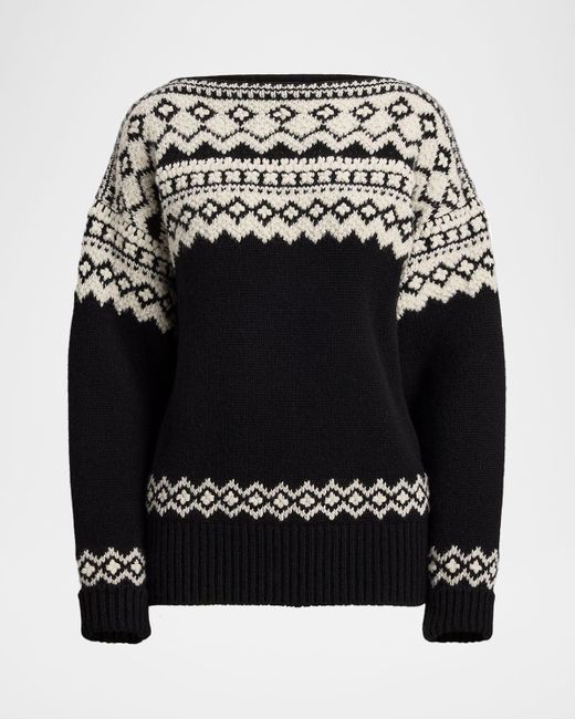 Ralph Lauren Black Fair Isle Cashmere Jacquard Boatneck Sweater