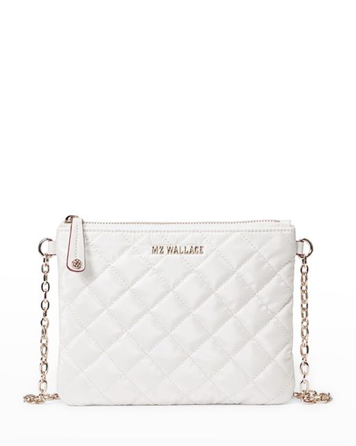 MZ Wallace White Ruby Zip Quilted Nylon Crossbody Bag