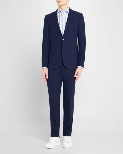 Kiton Blue Apos;S Solid Wool Twill Trousers for men