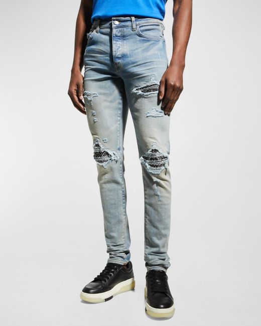 Amiri Blue Mx1 Bandana Repair Skinny Jeans for men