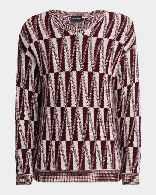 Giorgio Armani Men's Jacquard Stitch Cashmere Blend V-Neck Sweater