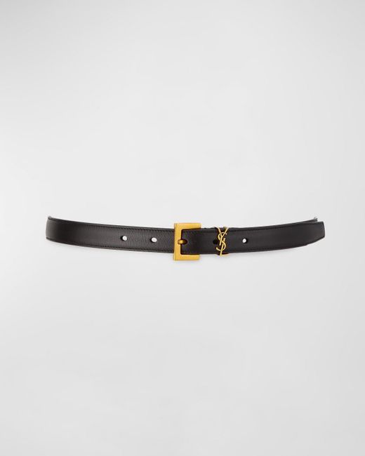Saint Laurent White Ysl Monogram Leather Belt